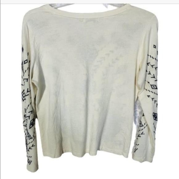 Lucky Brand Boho Embroidered Pullover Shirt Ivory Blue Size Medium - Picture 4 of 6